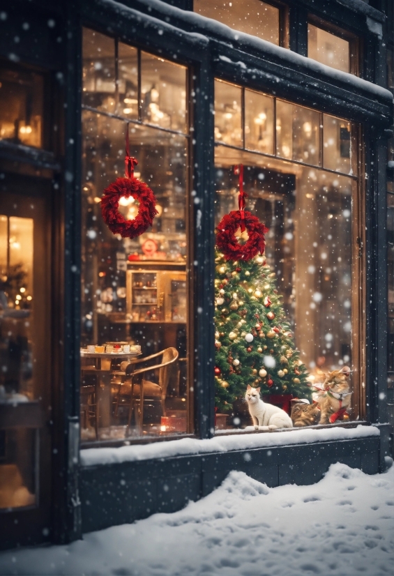 Best Version Of Illustrator, Christmas Tree, Window, Building, Snow, Christmas Decoration