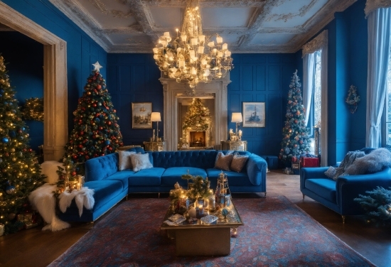 Bismillah Calligraphy, Christmas Tree, Couch, Furniture, Decoration, Blue