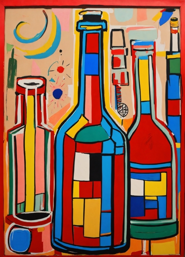 Bottle, Rectangle, Art, Painting, Drinkware, Glass Bottle
