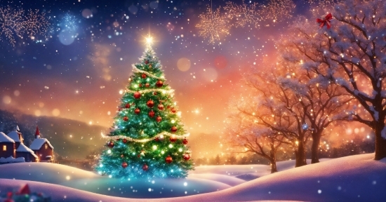 Cell Illustration, Sky, Christmas Tree, Snow, World, Light