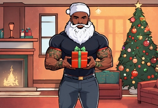 Christmas Tree, Beard, Cartoon, Lap, Event, Holiday