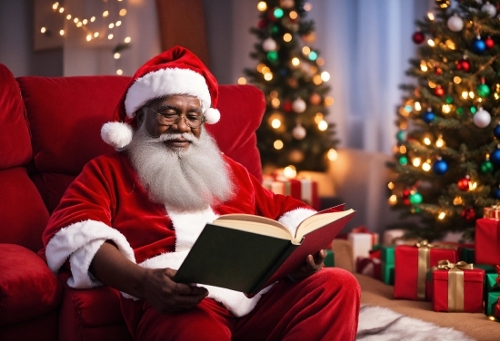 Christmas Tree, Beard, Lap, Smile, Facial Hair, Santa Claus