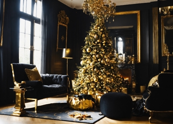 Christmas Tree, Christmas Ornament, Property, Furniture, Light, Window