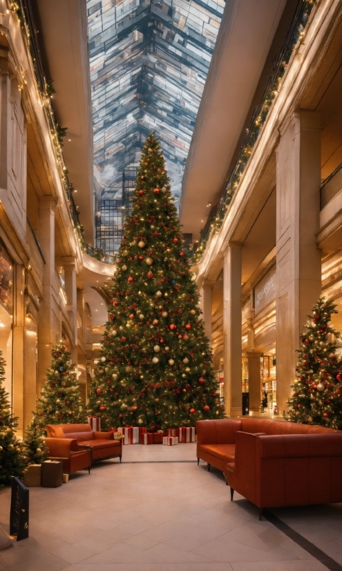 Christmas Tree, Christmas Ornament, Property, Plant, Furniture, Light