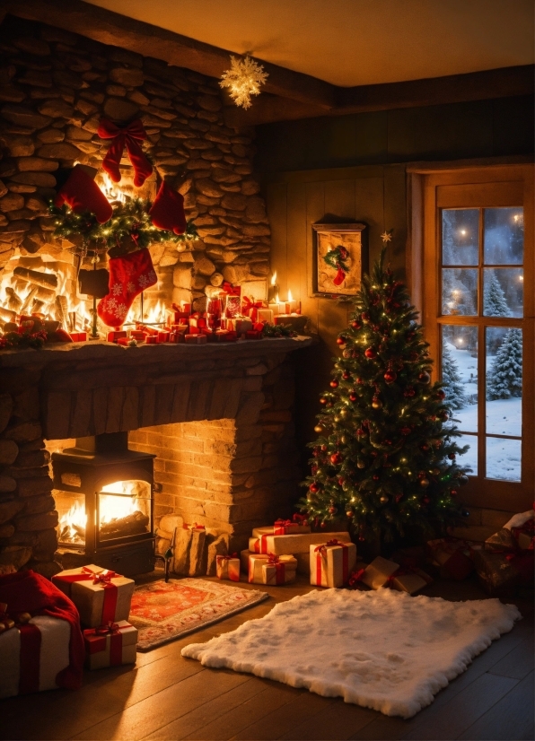 Christmas Tree, Christmas Ornament, Window, Plant, Wood, Lighting