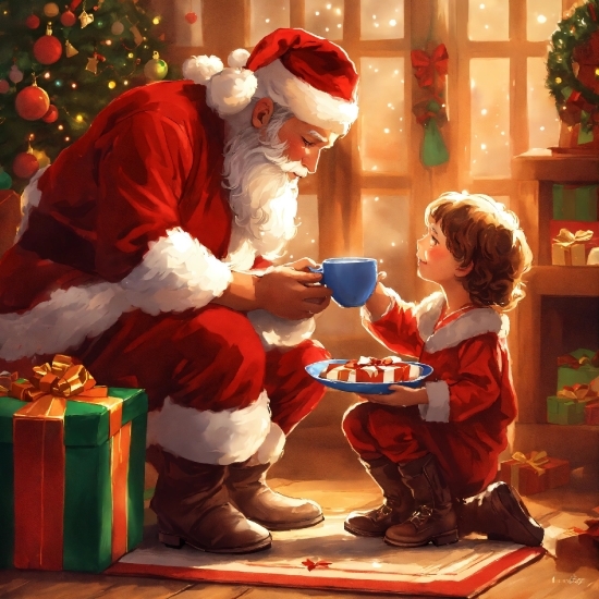 Christmas Tree, Fun, Santa Claus, Lap, Happy, Christmas Decoration
