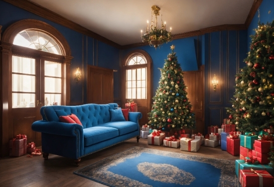 Christmas Tree, Furniture, Couch, Property, Window, Table