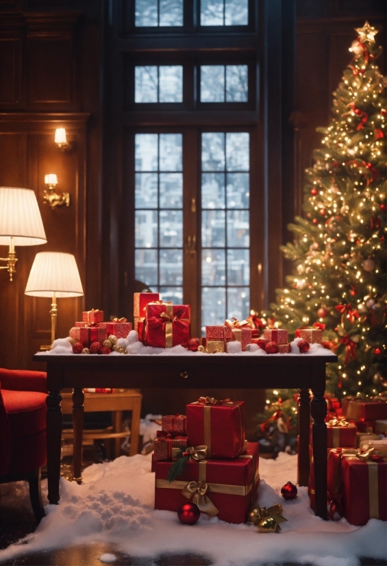 Christmas Tree, Furniture, Decoration, Table, Window, Light