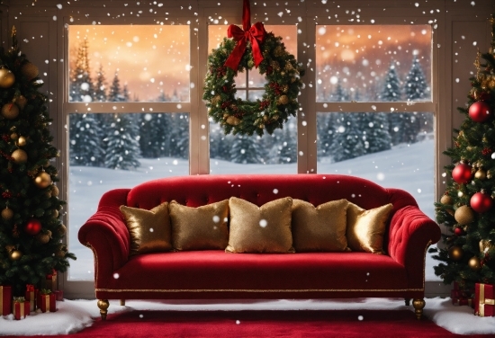 Christmas Tree, Furniture, Property, Decoration, Light, Couch