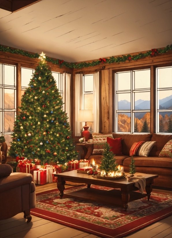 Christmas Tree, Furniture, Property, Table, Window, Couch