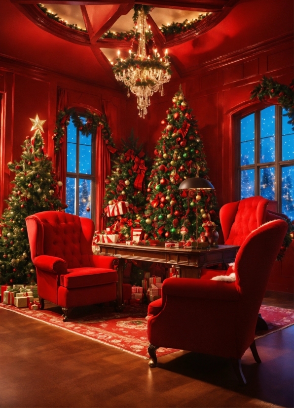 Christmas Tree, Furniture, Property, Window, Decoration, Light