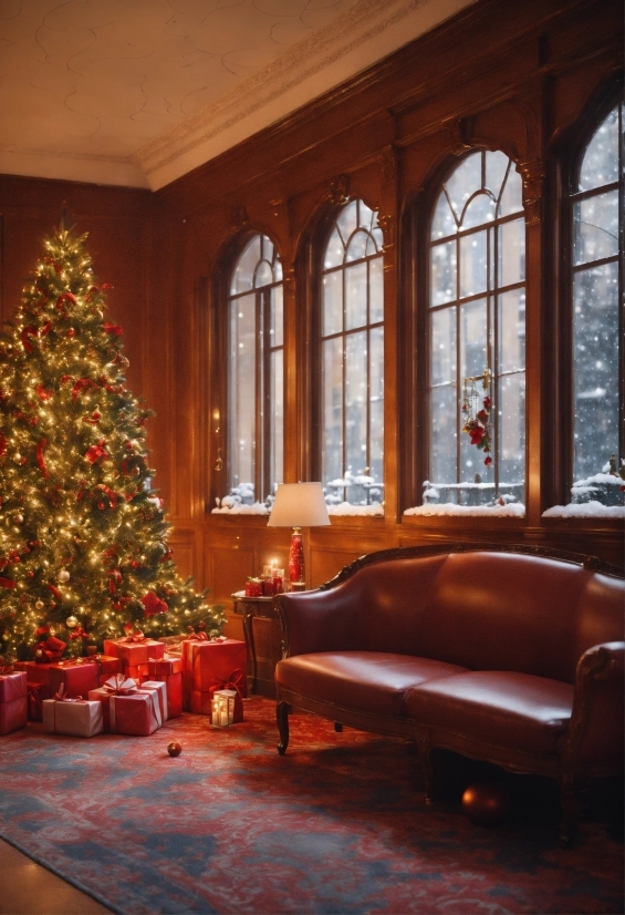 Christmas Tree, Furniture, Property, Window, Light, Wood