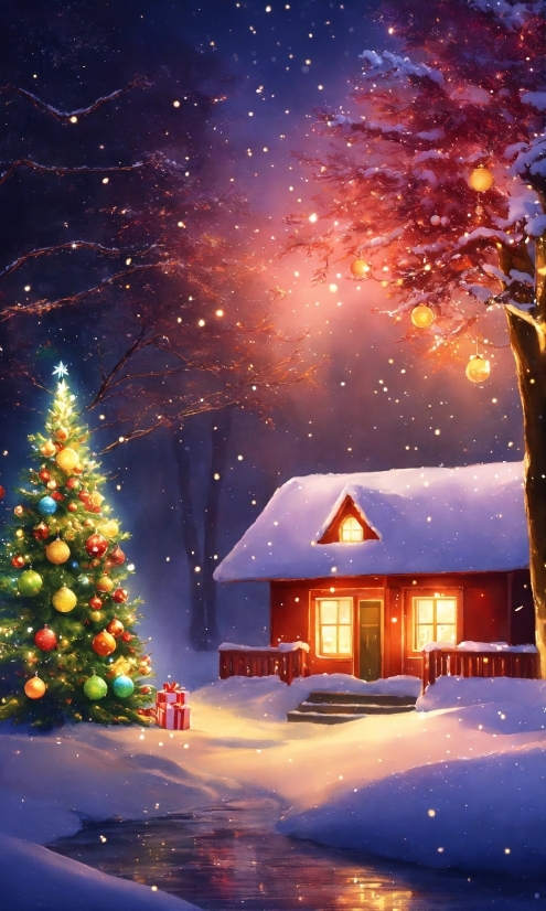 Christmas Tree, Photograph, Sky, Snow, Light, World