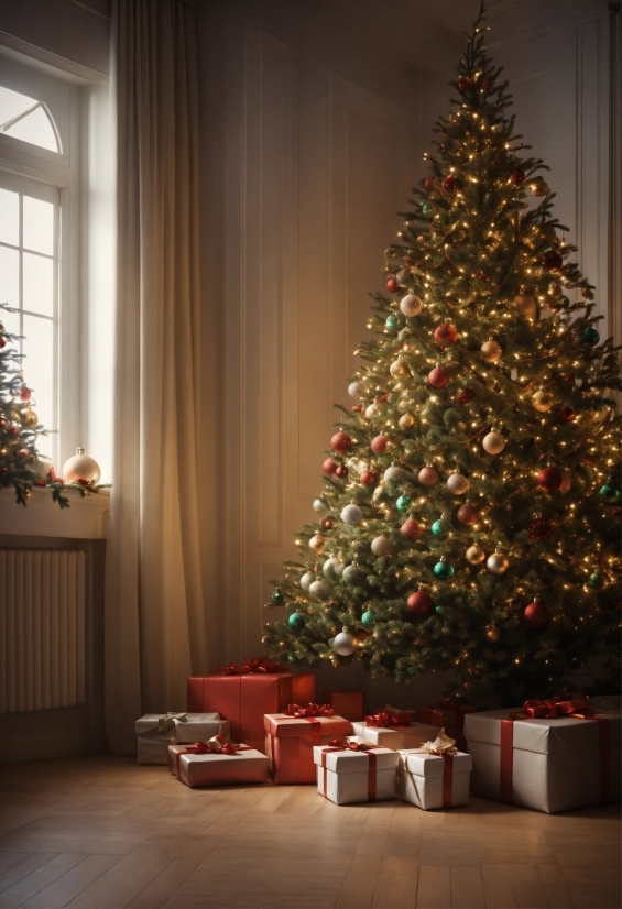 Christmas Tree, Plant, Christmas Ornament, Light, Window, Lighting