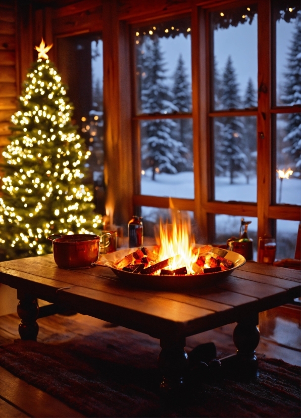 Christmas Tree, Plant, Table, Property, Furniture, Light