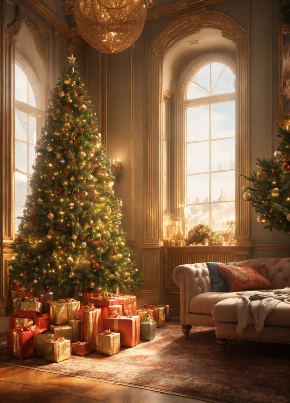 Christmas Tree, Property, Christmas Ornament, Window, Light, Plant