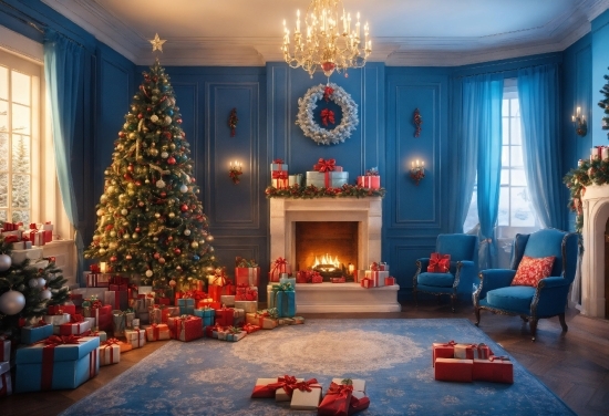 Christmas Tree, Property, Decoration, Blue, Light, Window