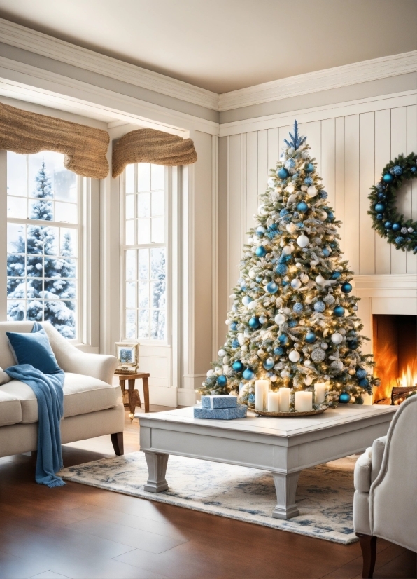 Christmas Tree, Property, Furniture, Plant, Azure, Wood