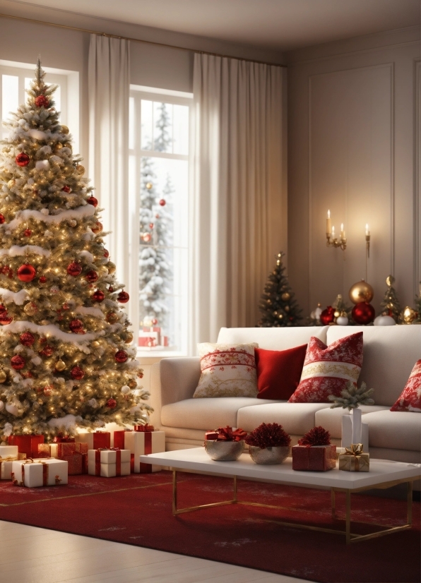 Christmas Tree, Property, Furniture, White, Decoration, Christmas Ornament