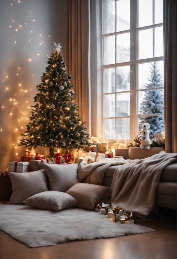 Christmas Tree, Property, Plant, Furniture, Window, Couch