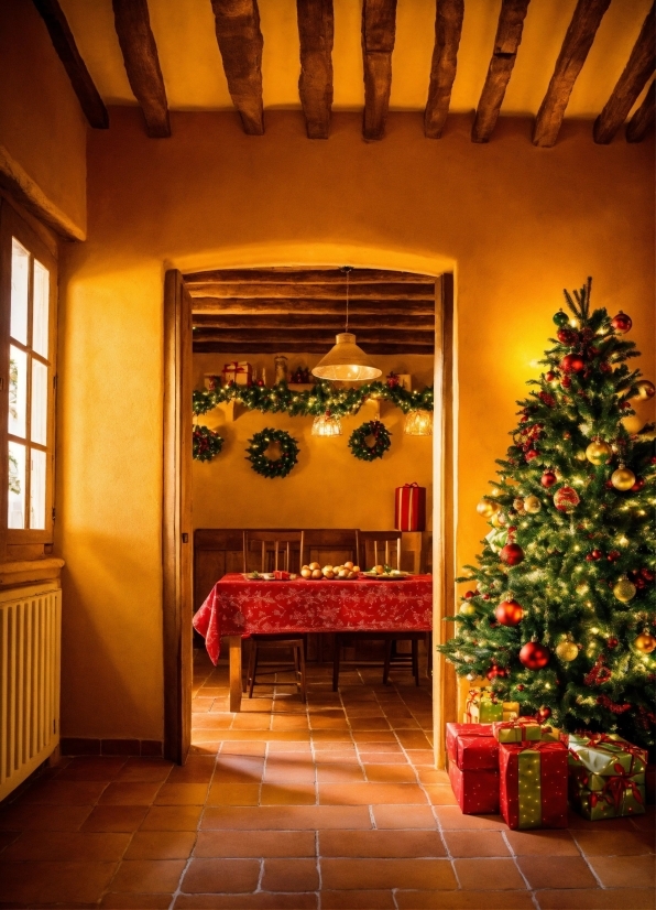 Christmas Tree, Property, Window, Building, Wood, Decoration