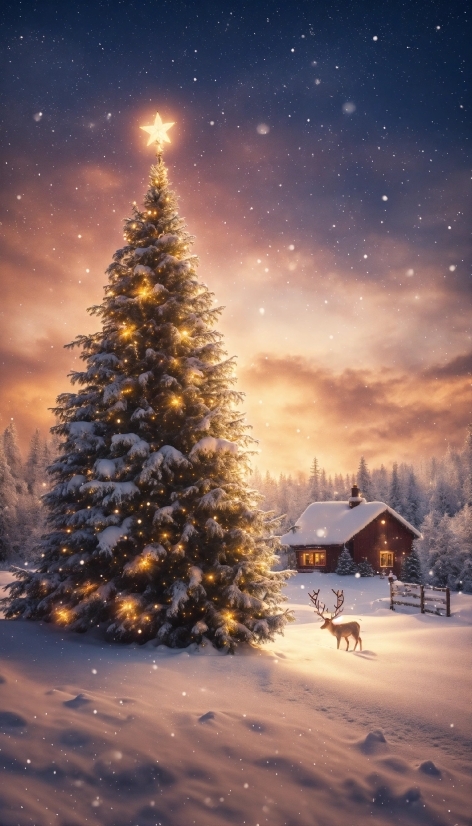 Christmas Tree, Sky, Atmosphere, Cloud, Dog, Snow
