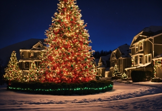 Christmas Tree, Sky, Light, Snow, Plant, Window