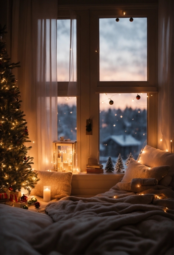 Christmas Tree, Sky, Window, Cloud, Building, Light