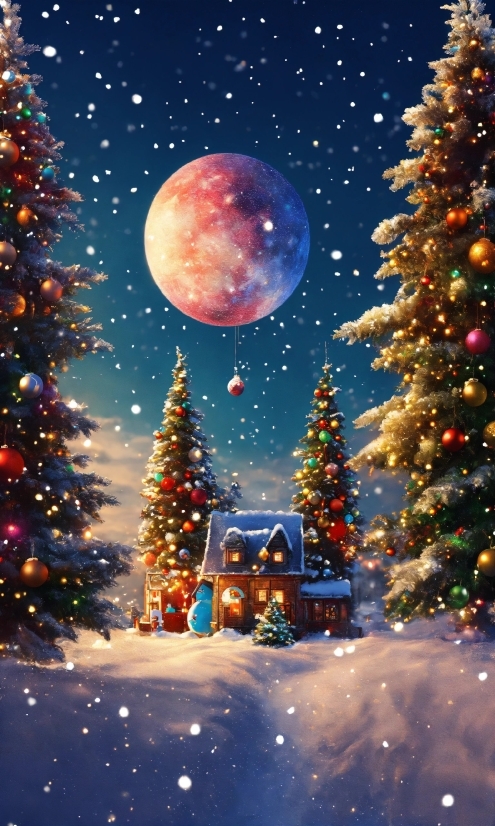 Christmas Tree, Sky, World, Christmas Ornament, Snow, Moon