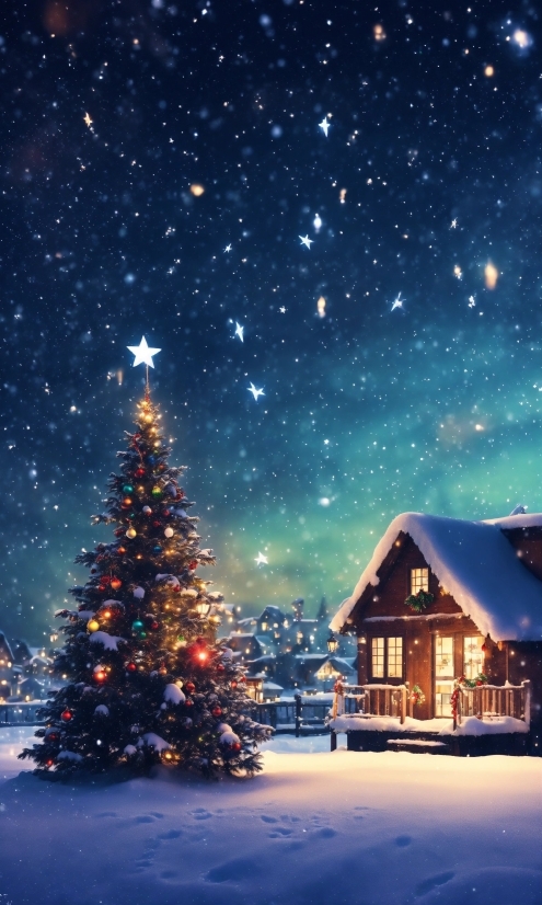Christmas Tree, Sky, World, Light, Snow, Tree