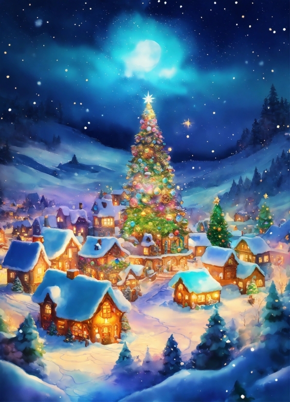 Christmas Tree, Sky, World, Snow, Light, Nature