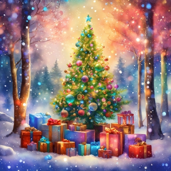 Christmas Tree, Snow, Christmas Ornament, Light, Nature, Tree