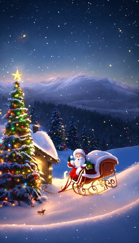 Christmas Tree, Snow, World, Light, Nature, Sky