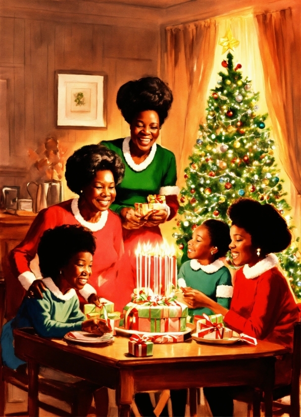 Christmas Tree, Table, Smile, Green, Sharing, Picture Frame