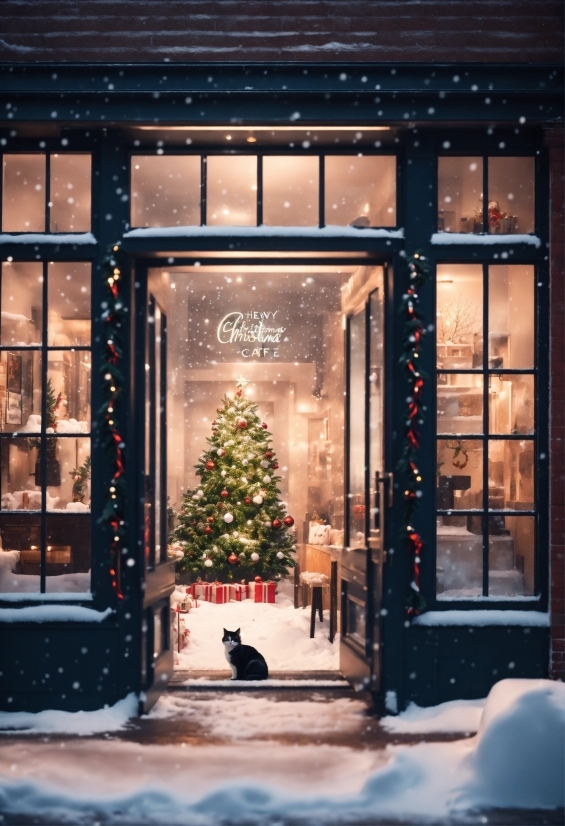 Christmas Tree, Window, Plant, Snow, Light, Christmas Ornament