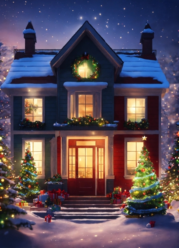 Clipart Farm, Christmas Tree, Property, Window, Blue, Green