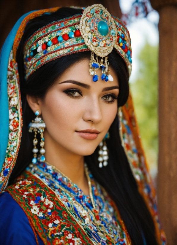 Clothing, Face, Photograph, Eye, Temple, Sari