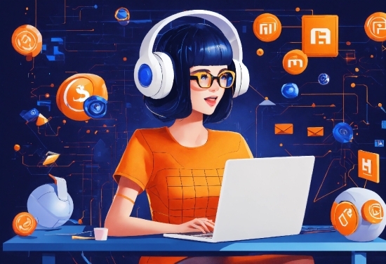 Computer, Azure, Blue, Table, Personal Computer, Orange