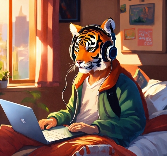 Computer, Laptop, Bengal Tiger, Tiger, Plant, Personal Computer