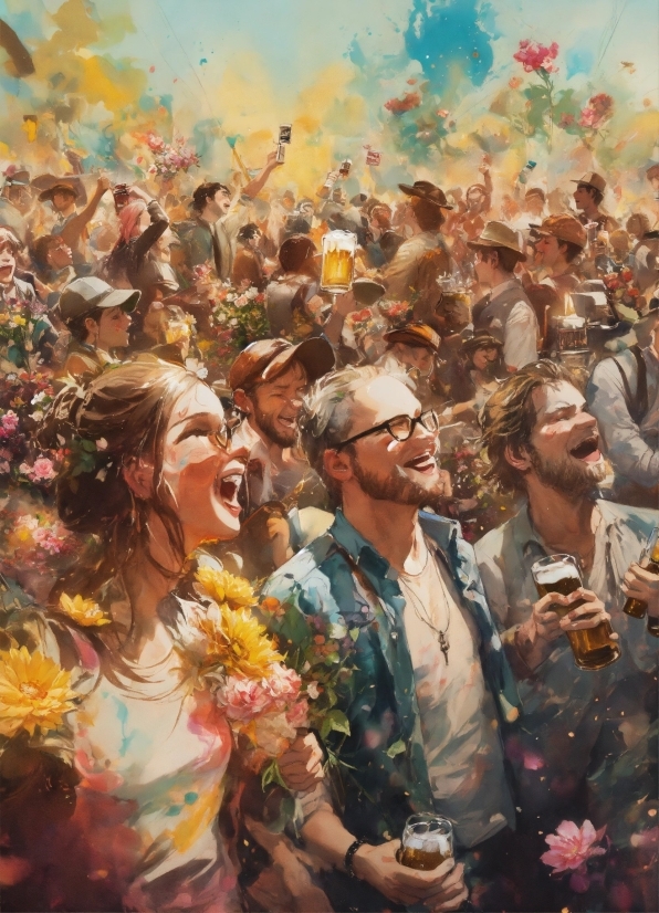 Cow Print Painting, Glasses, Smile, Facial Expression, People In Nature, Flower