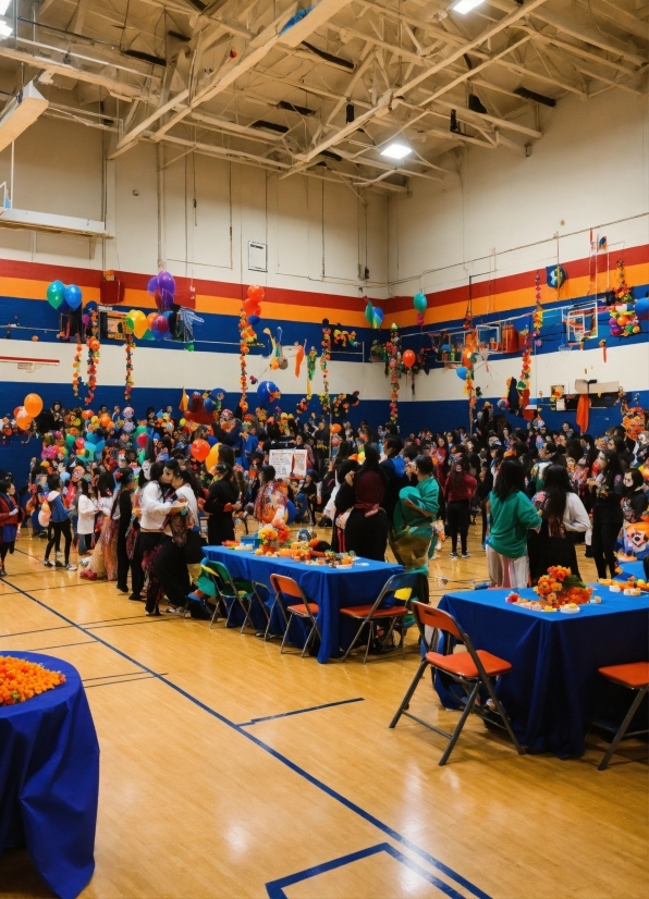 Dark Photo Editing, Table, Field House, Chair, Hall, Crowd