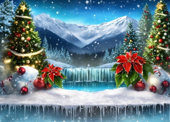 Doodle Art Creative, Christmas Tree, Green, Plant, Water, Snow