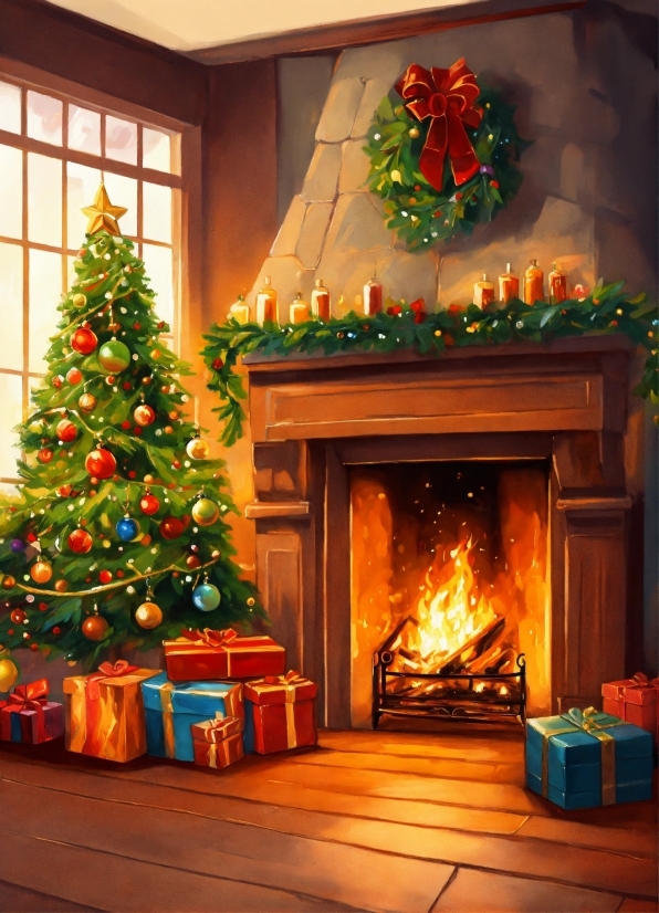 Drawing In Visual Arts, Christmas Tree, Property, Wood, Interior Design, Hearth