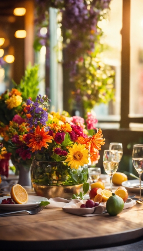Flower, Table, Tableware, Plant, Drinkware, Food