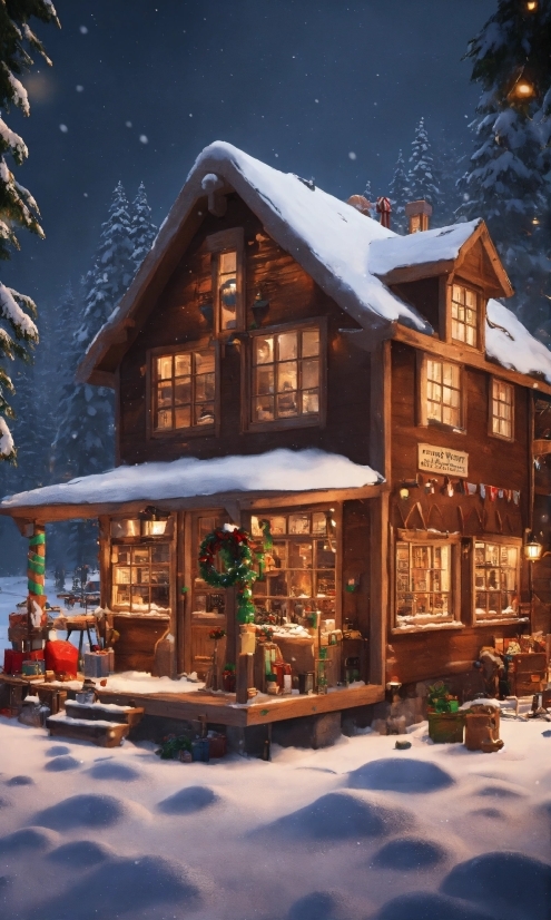 Free Character Illustrations, Snow, Property, Light, Window, Building