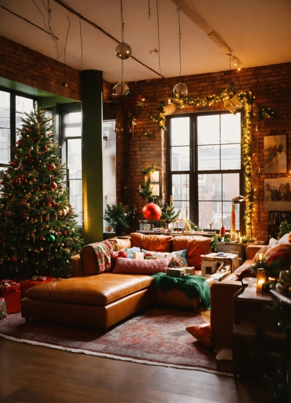 Free Doodle Illustrations, Christmas Tree, Property, Couch, Window, Building