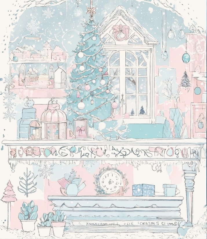 Free Illustrations To Use, Christmas Tree, Building, Art, Pink, Aqua