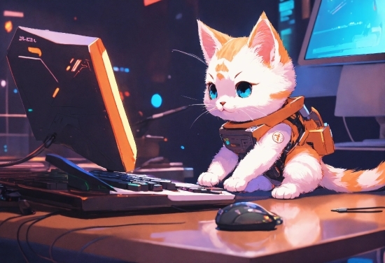 Free Unlicensed Photos, Computer, Personal Computer, Table, Cat, Computer Keyboard