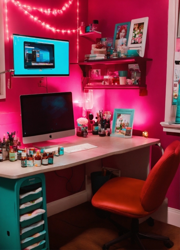 Furniture, Table, Purple, Picture Frame, Personal Computer, Computer