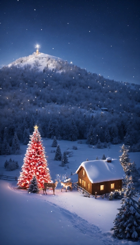 Gimp Logo Design, Snow, Sky, Christmas Tree, Light, Mountain